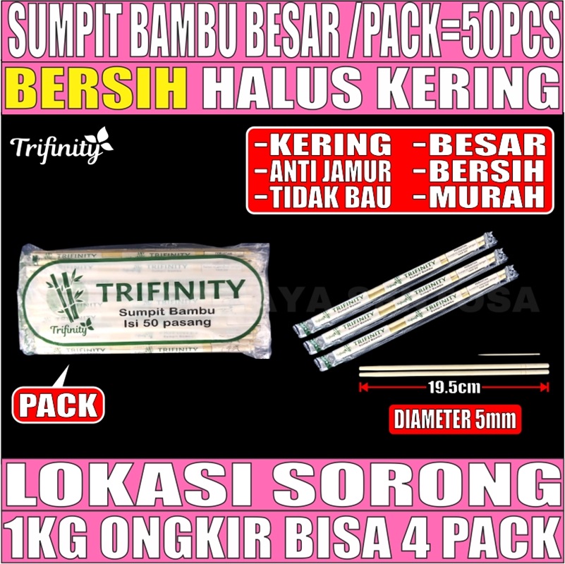 Sumpit Besar Higienis Pack 50set Trifinity Bambu n Tusuk gigi