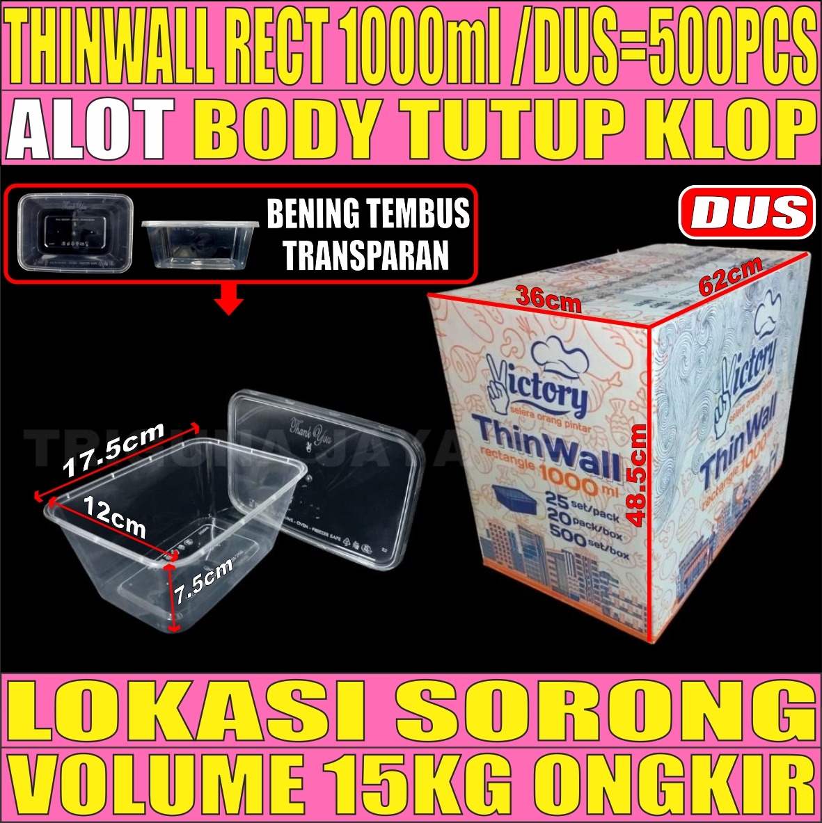 Thinwall Rect 1000ml Bening Dus 500pcs Victory L2TMR19T5H3