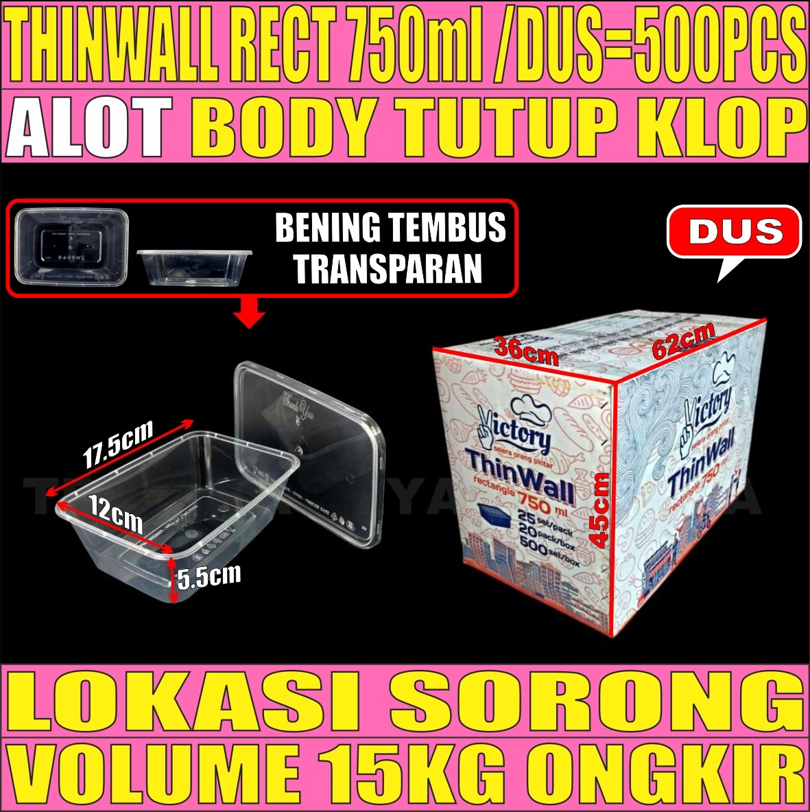 Thinwall Rect 750ml Bening Dus 500pcs victory L2BRT04T5H3