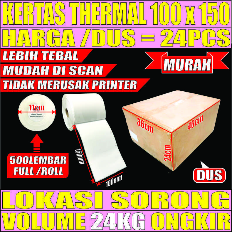 Kertas Thermal A6 Dus 24ROLL 100x150 L1brtT10H9