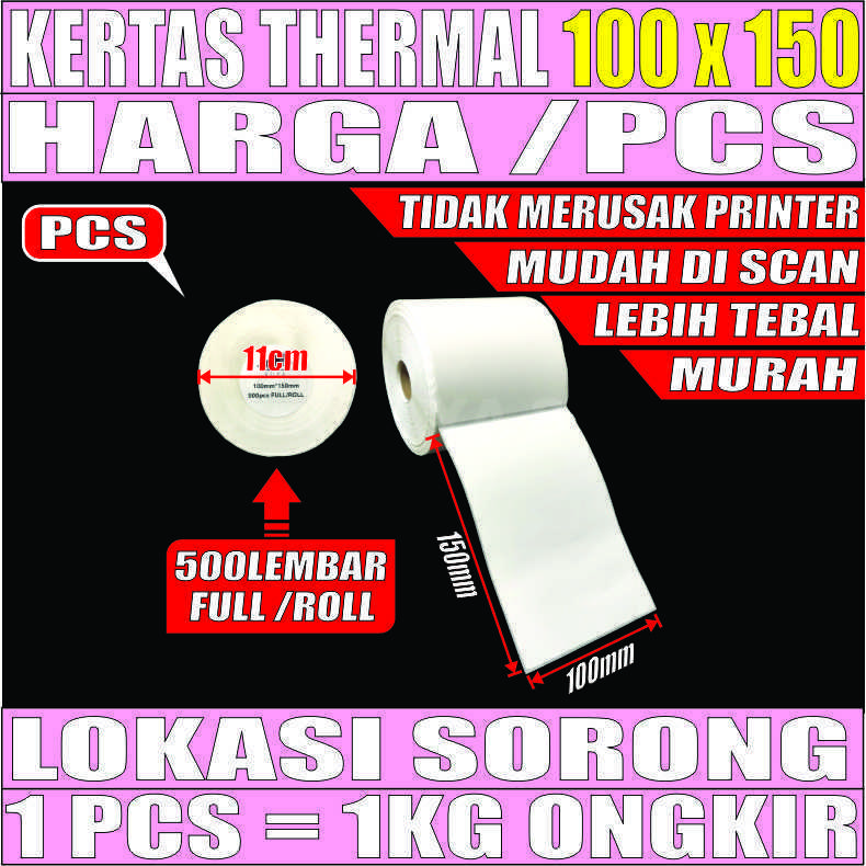 Kertas thermal A6 Per 1 pcs 500lembar 100x150
