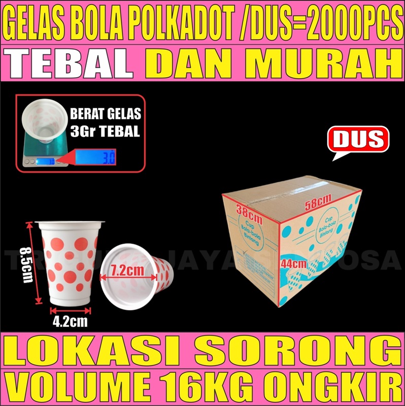 Gelas bola Dus 2000pcs polkadot 170ml L2BRT54T4H3