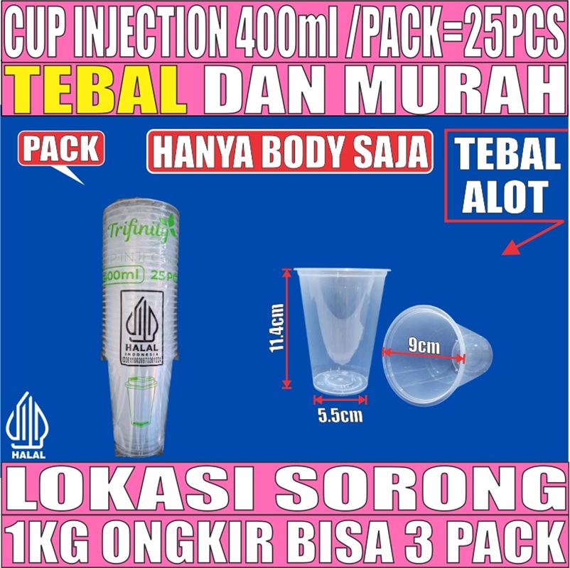 Cup Injection 400ml 14oz Pack 25pcs Thinwall Cup Injection Rata Transparan