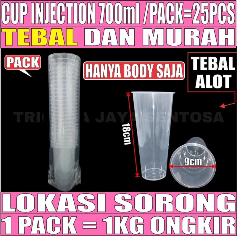 Cup Injection 24oz 700ml Pack 25Pcs Thinwall Cup Injection Rata Transparan
