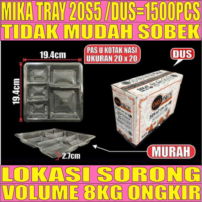 Mika 20S5 DUS 1500pcs Tray 5Sekat 20x20 u Kotak Nasi L2BRT41T1H3