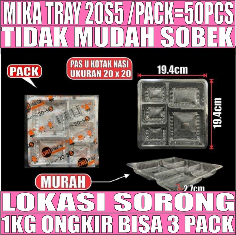 Mika 20S5 Pack 50pcs 5Sekat 20x20 u Kotak Nasi