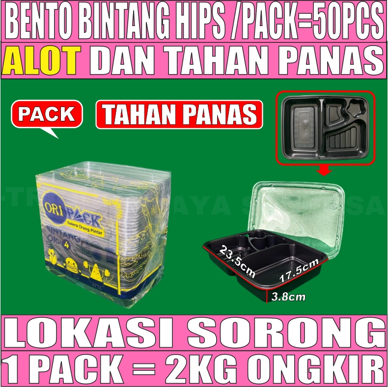 Mika Bento HIPS Pack 50pcs Bintang Tahan Panas 4 sekat