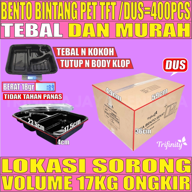 Mika Bento PET Dus Trifinity 400pcs Bintang 4 Sekat Tebal L2BRT49T2H3