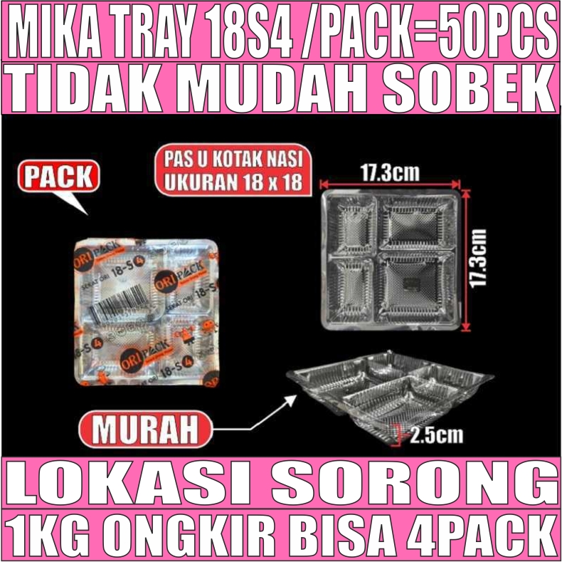 Mika 18S4 Pack 50pcs 4Sekat 18x18 u Kotak Nasi
