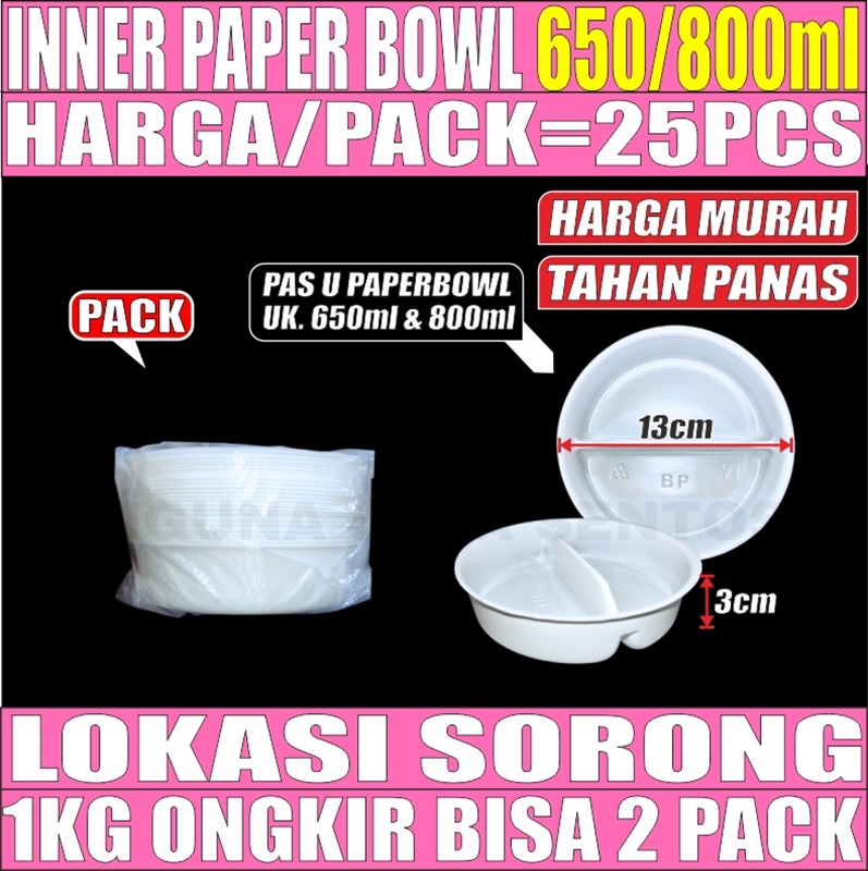 Inner Tray Sekat 2 Bowl 650 n 800ml Per Pack 25pcs