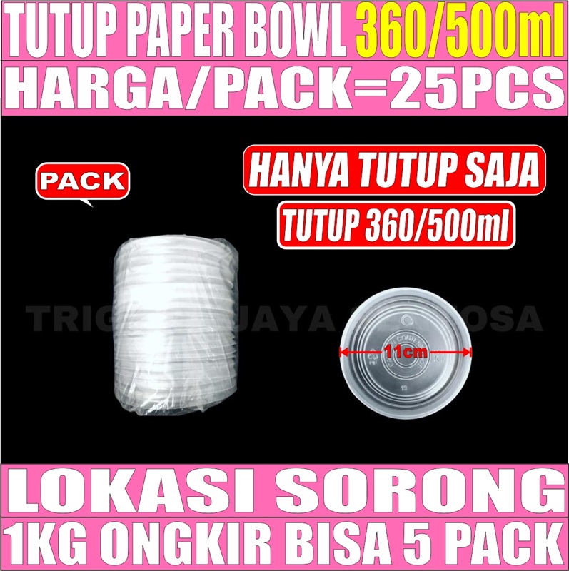 Tutup Paper bowl 360ml n 500ml Pack 25pcs Trifinity