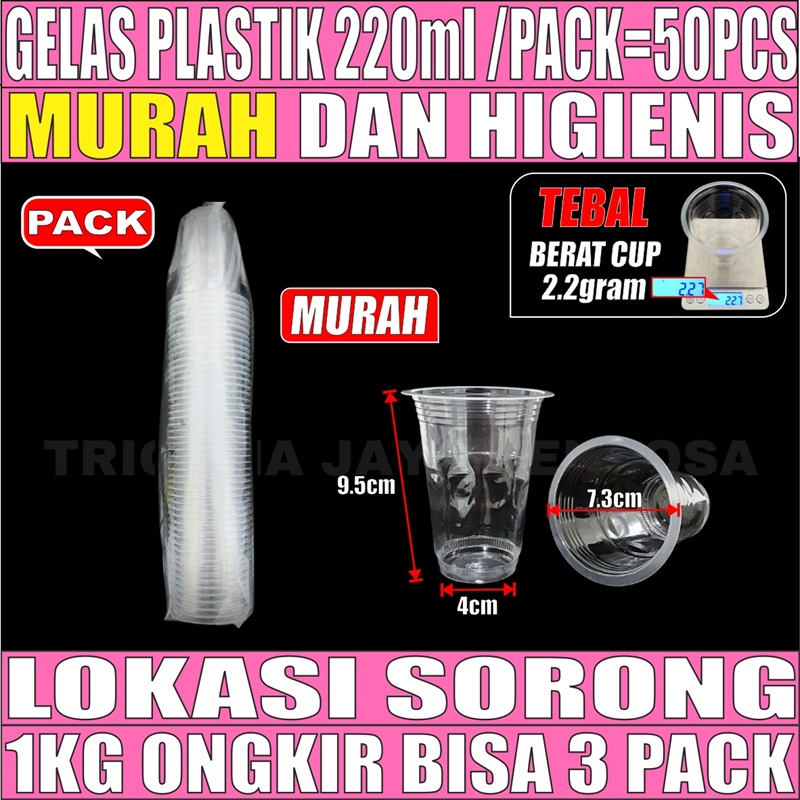Gelas Aqua 220ml Pack 50pcs Cup Plastik Murah