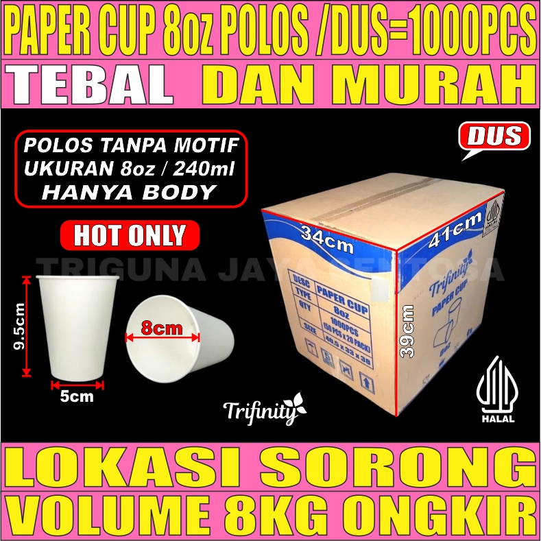 Paper Cup 8oz Polos Dus 1000pcs 240ml Hanya Body L2TMR58T4H4