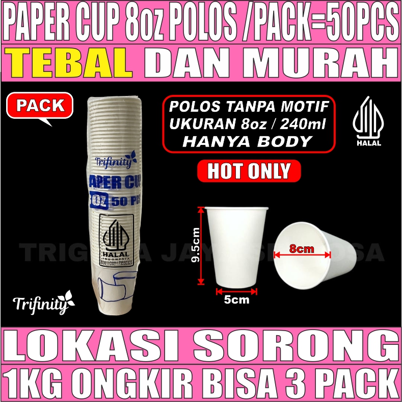 Paper Cup 8oz Trifinity Polos Pack 50pcs