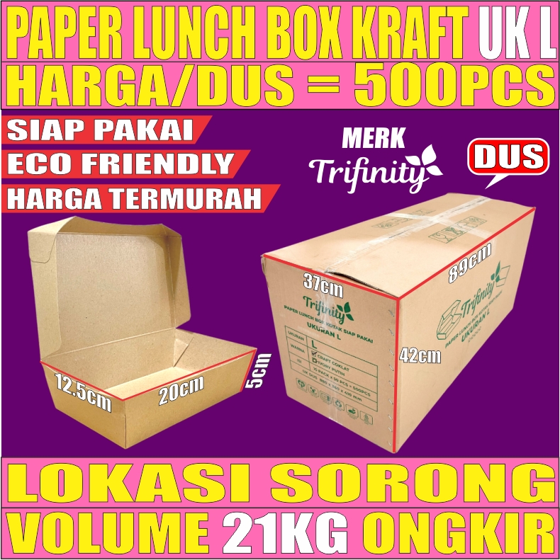 Paper Lunch L Kraft Dus 500pcs box Tutup TRIFINITY L2BRT09T4H3