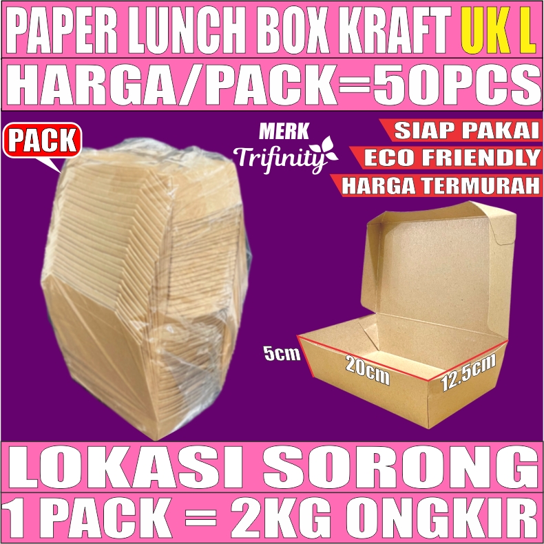 Paper Lunch L KRAFT Pack 50pcs Kotak TRIFINITY