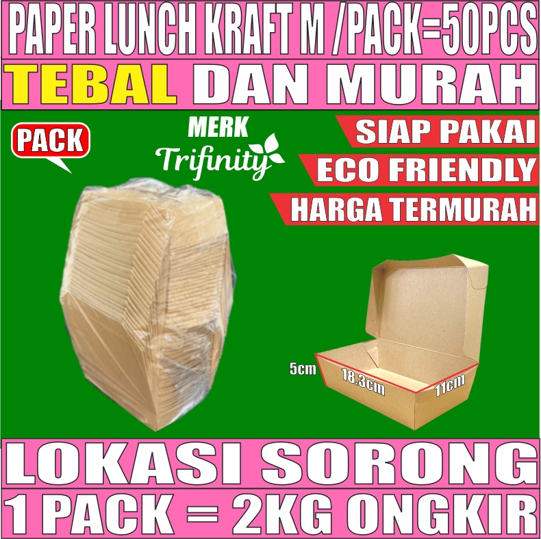 Paper Lunch M KRAFT Pack 50pcs Kotak TRIFINITY