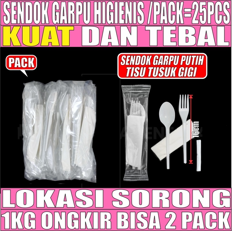 Sendok Garpu Putih Tisu Tusuk Gigi Pack 25pcs Bungkus Plastik