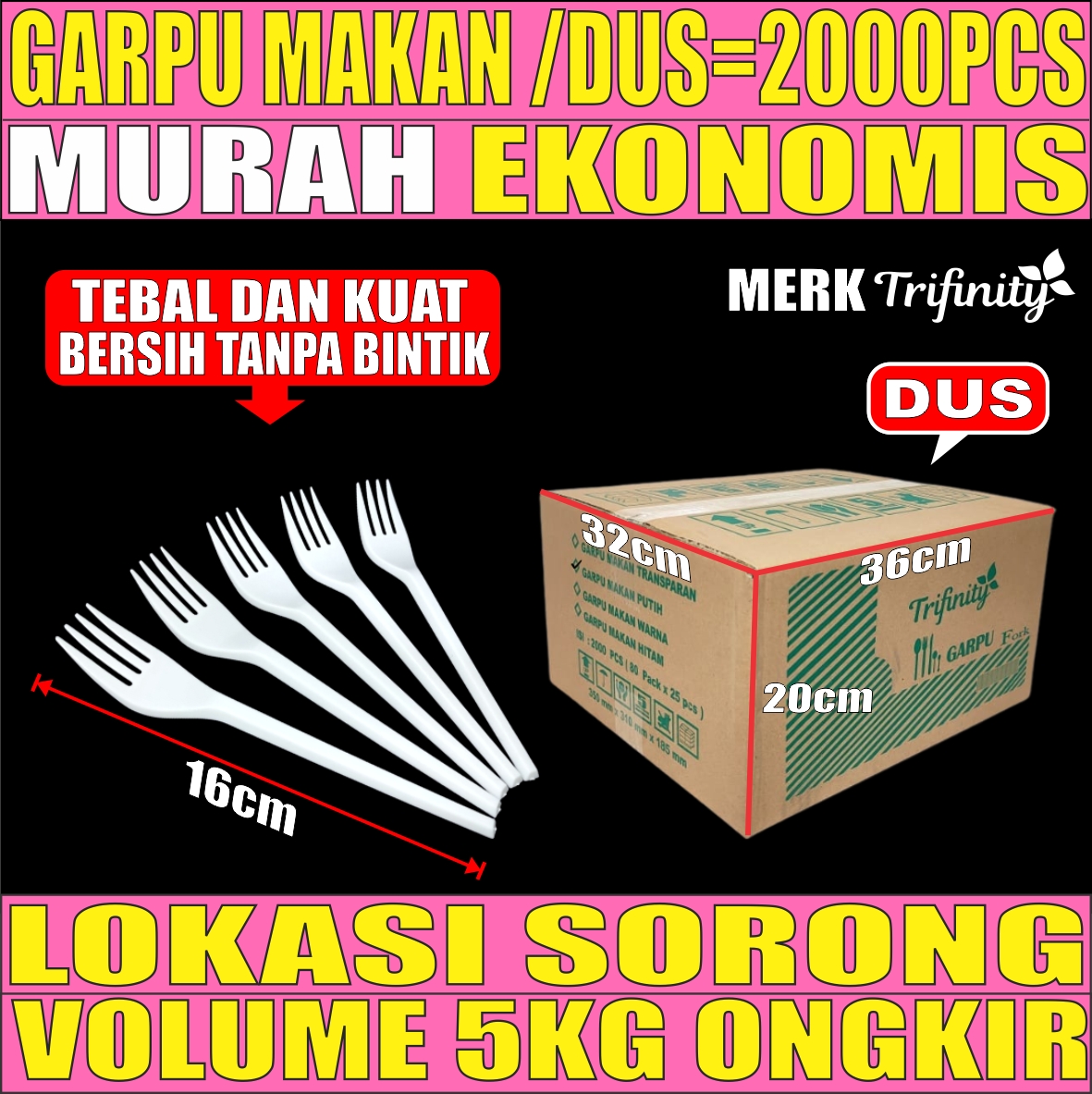 Garpu Makan Putih Dus 2000pcs Trifinity L2TMR28T4H4