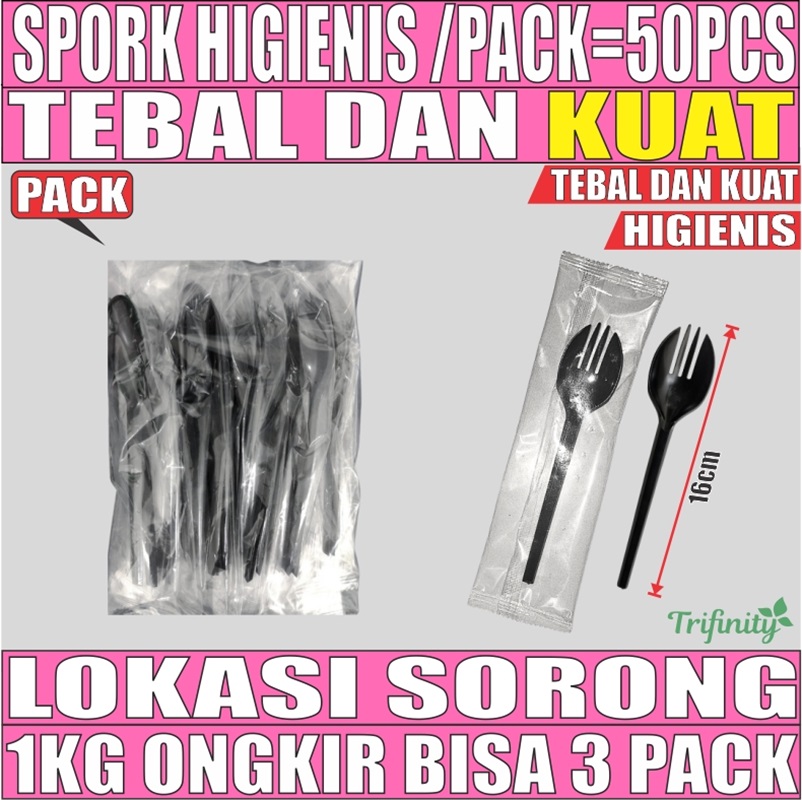 Spork Higienis Hitam Pack Steril 50pcs