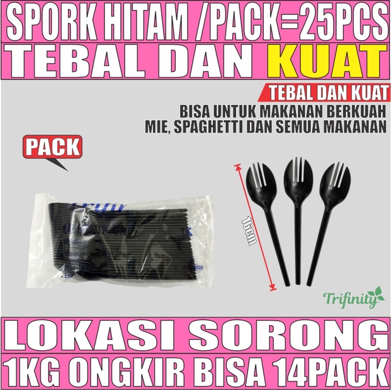 Spork Hitam Pack Sendok Garpu 2in1 Trifinity 25pcs