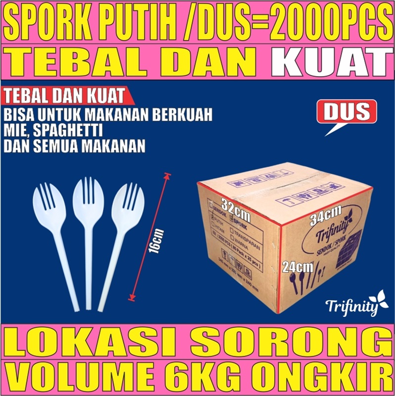 Spork Putih Dus Sendok Garpu 2in1 Trifinity Tebal Kuat 2000pcs L2TMR24T4H4