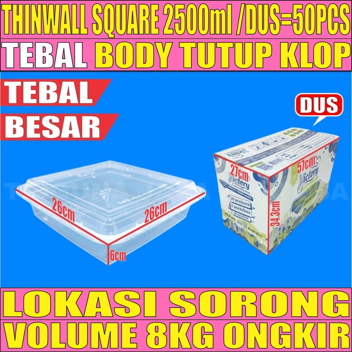 Thinwall SQ 2500ml Dus 50pcs Besar Tebal Victory L2BRT37T1H4