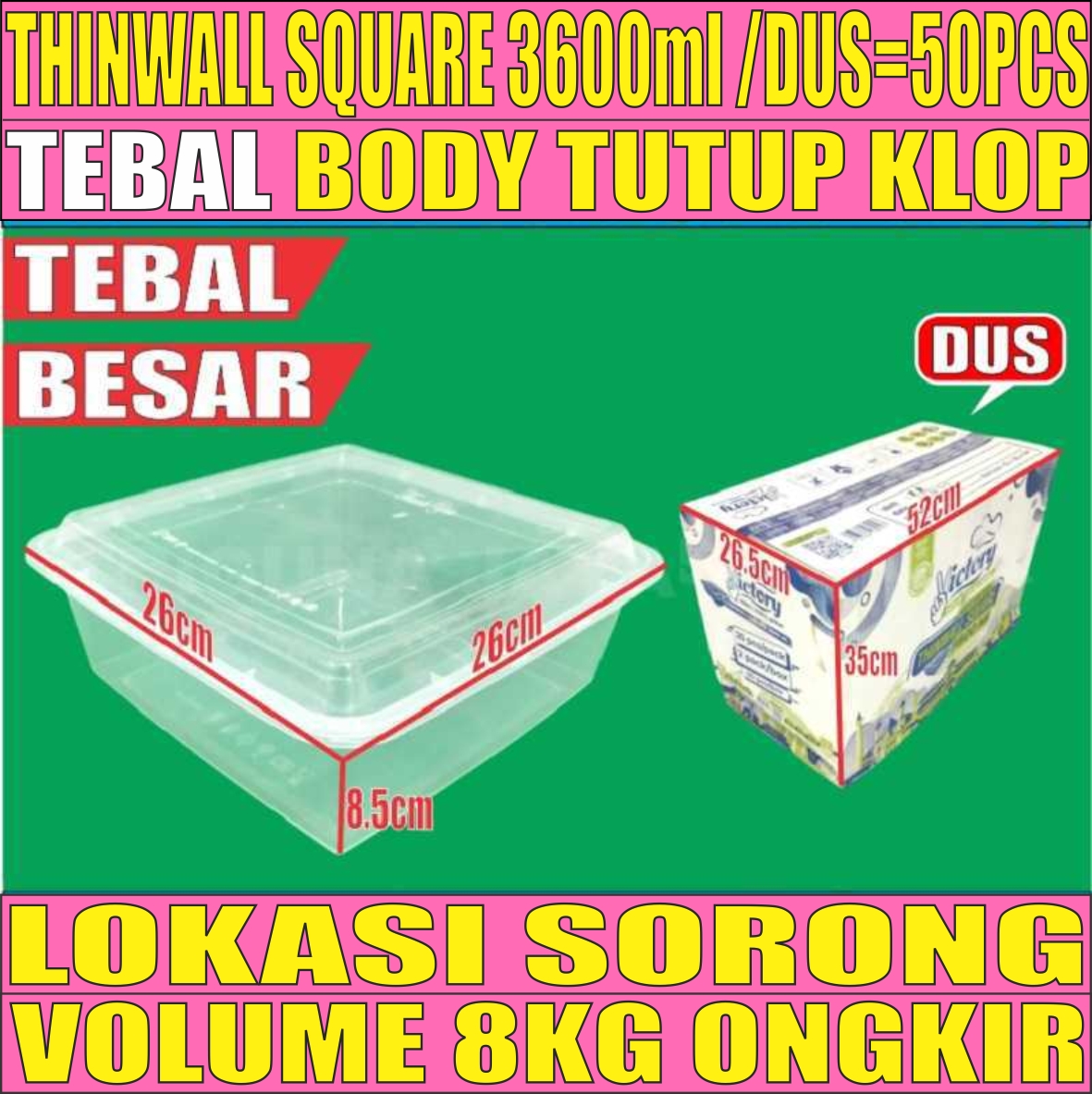 Thinwall SQ 3600ml Dus 50pcs Besar Tebal Victory L2BRT38T1H4