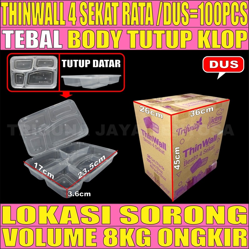 Thinwall 4 sekat Rata Dus 100pcs Trifinity L2BRT50T4H4