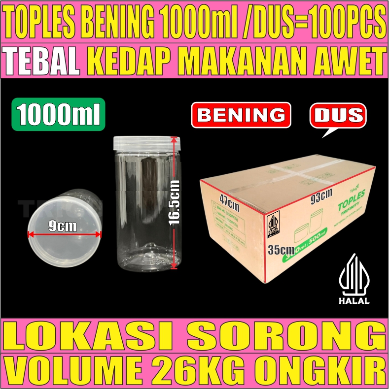 Toples 1000ml Bal 50pcs Jar Silinder Bening Pet L2TMR45T1H5