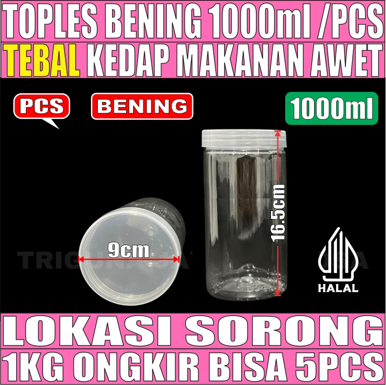 Toples 1000ml Per 1pcs Jar Silinder Bening Pet