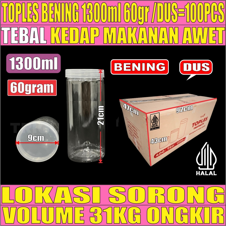 Toples 1300ml Bal 50pcs Jar Silinder Bening Pet L2TMR43T1H3