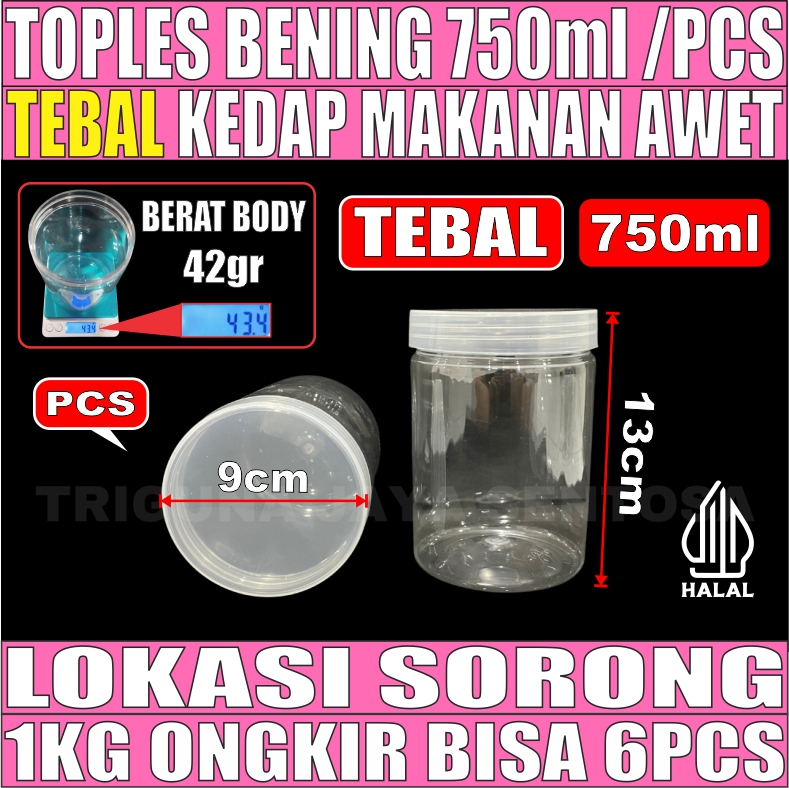 Toples 750ml per 1pcs 54gr Jar Silinder Bening Pet Tebal