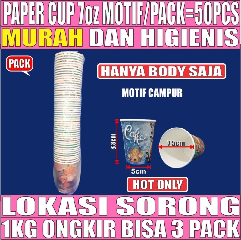 Paper Cup 7oz  Motif Campur 210ml Hanya Body Murah PACK