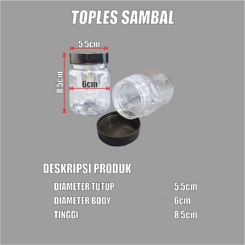 Toples Sambal Per 1pcs Jar Silinder Bening Pet